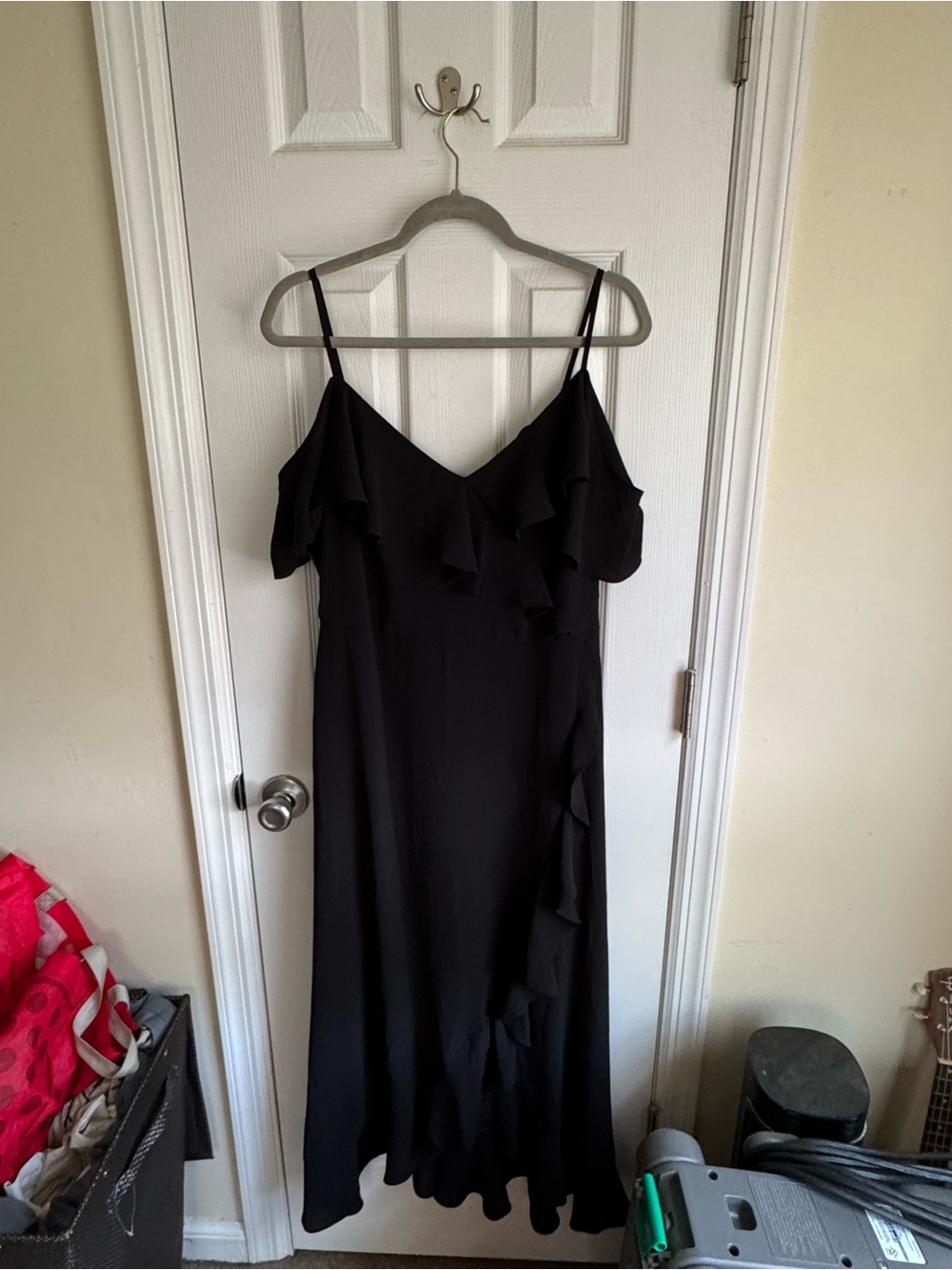 London Times Black Ruffle Maxi Dress